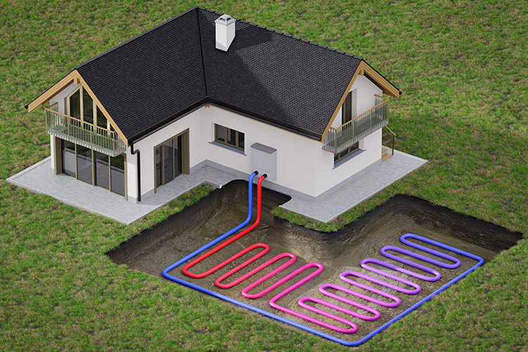 Darstellung eines Hauses mit Erdwärmepumpe