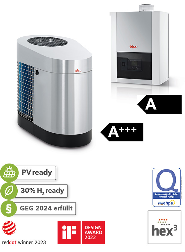 Wärmepumpen-Gas-Hybridsystem AEROTOP SG mit THISION S PLUS ELCO