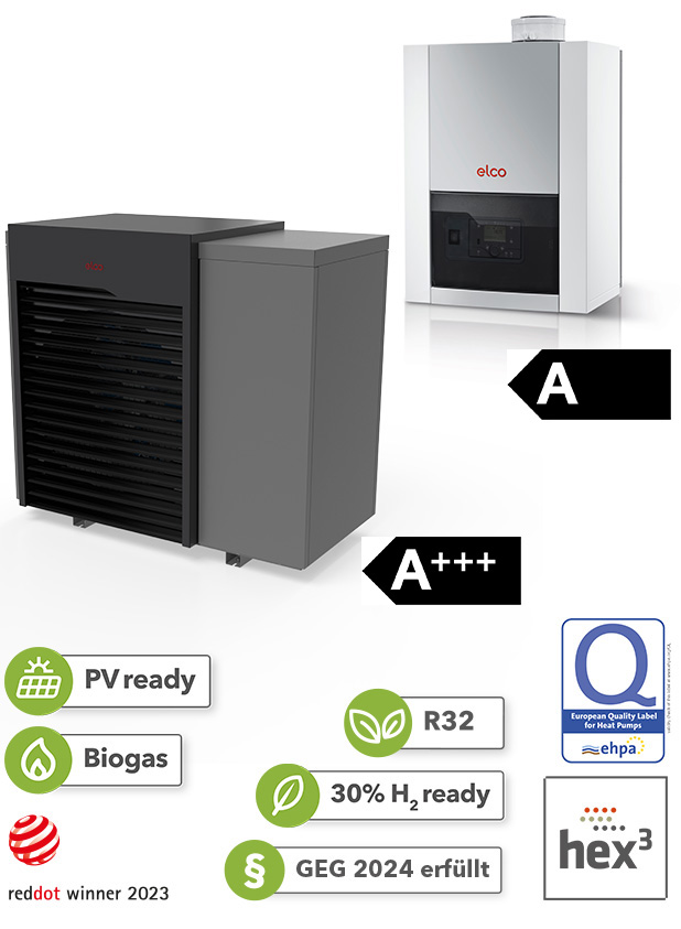 Wärmepumpen-Gas-Hybridsystem AEROTOP SX mit THISION S PLUS ELCO
