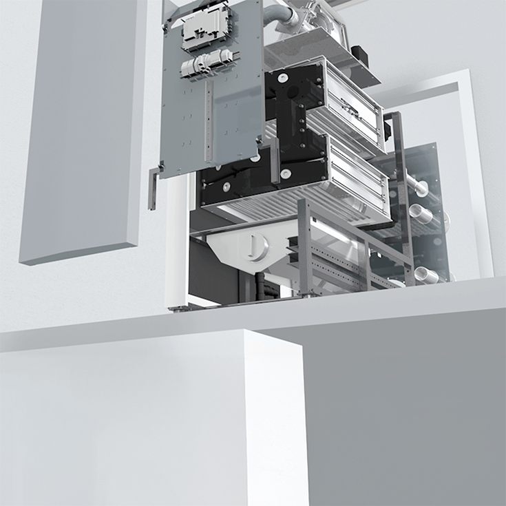 TRIGON XL in Explosionsansicht zur Veranschaulichung der Zerlegung in einzeler Teile für eine schnelle Montage