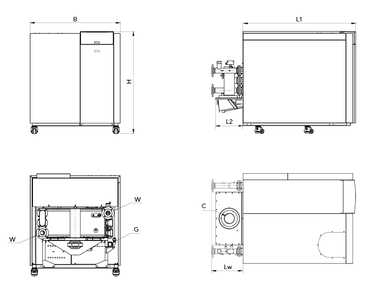 Technische Zeichnung mit Abmessungen der TRIGON XXL EVO 700-1.100