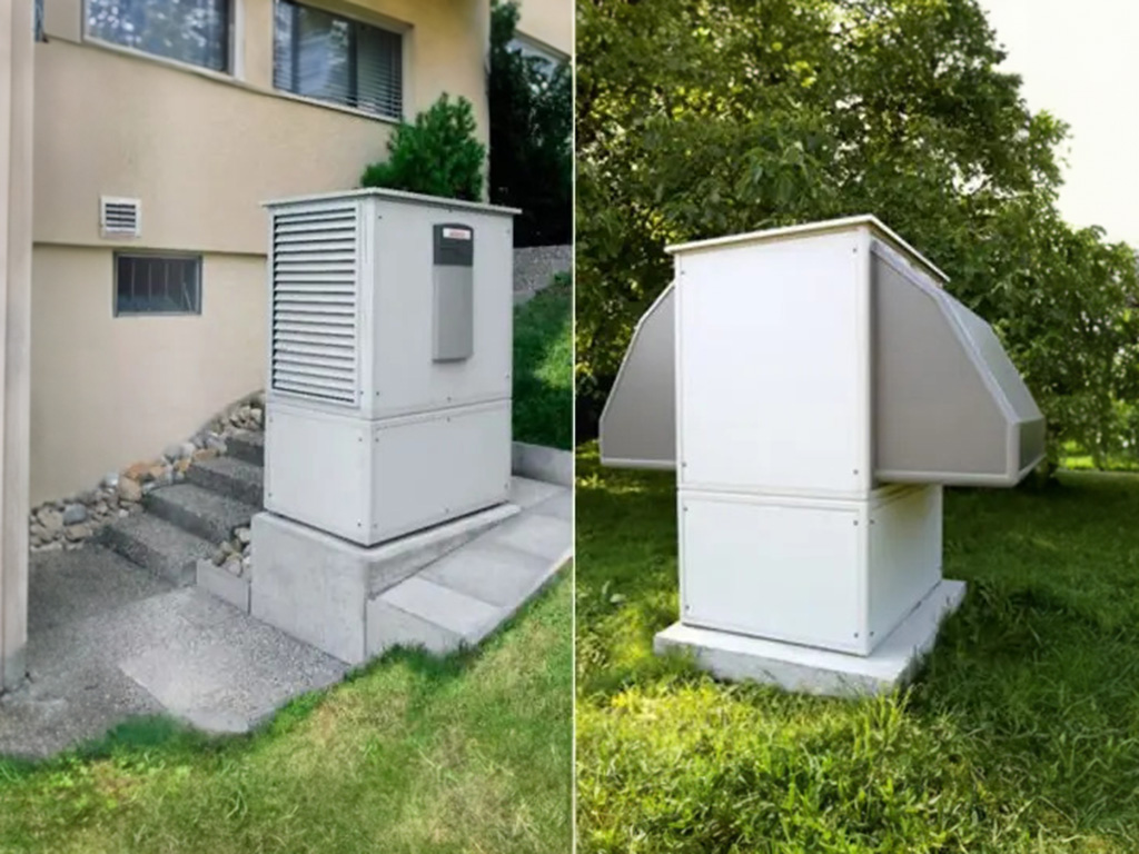 Zwei Wärmepumpen aus den 2000er Jahren stehen in einem Garten und werden miteinander verglichen