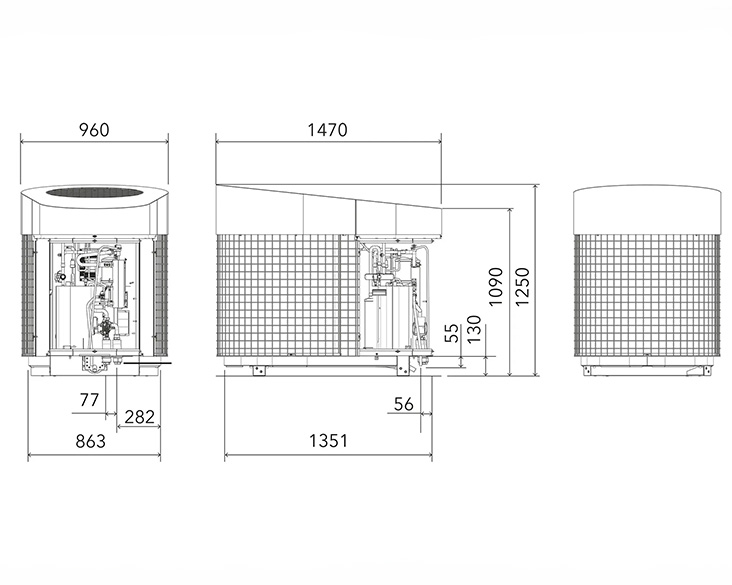 Abmessungen der AEROTOP SG Seitenansicht