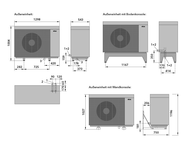 Abmessungen AEROTOP® SPK 7/10 Außeneinheit