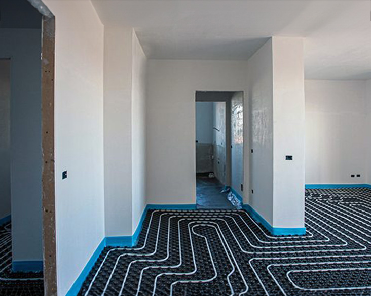 Flächenheizung verlegt in einem Rohbau